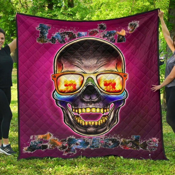 Valentine Premium Quilt – Colorful Rap Skull Wearing Glasses Loving Explode Quilt Blanket