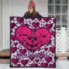 Valentine Premium Quilt Couple Skull Love Life Happy Valentine Day Pink Heart Patterns Quilt Blanket 3