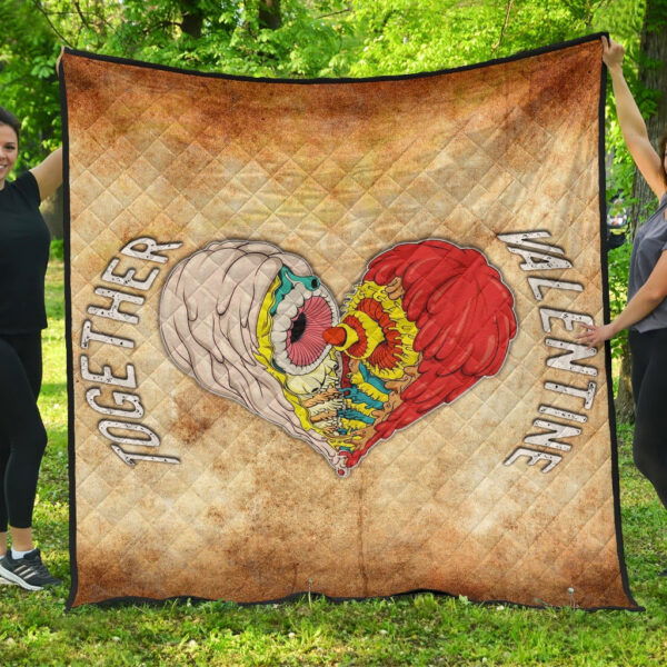 Valentine Premium Quilt – Horror Two Half Hearts Combine Together Quilt Blanket