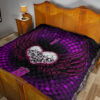 Valentine Premium Quilt - I Love You Purple Skull Heart With Wings Quilt Blanket 17