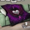 Valentine Premium Quilt - I Love You Purple Skull Heart With Wings Quilt Blanket 15