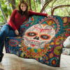 Valentine Premium Quilt - Mandala Skull Tattoo Love Eyes Colorful Quilt Blanket 11