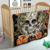 Valentine Premium Quilt - Mandala Skull Wearing Headphones Orange Artwork Quilt Blanket 21