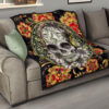 Valentine Premium Quilt - Mandala Skull Wearing Headphones Orange Artwork Quilt Blanket 15