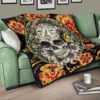 Valentine Premium Quilt - Mandala Skull Wearing Headphones Orange Artwork Quilt Blanket 17