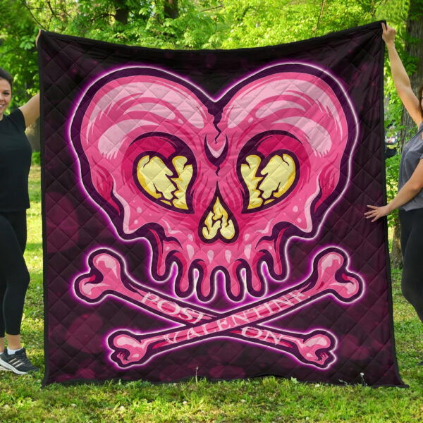 Valentine Premium Quilt Melting Heart Skull Poison Valentine Heart Background Quilt Blanket