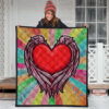 Valentine Premium Quilt Red Heart With Wings Flight Rainbow Vintage Background Quilt Blanket 3