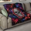 Valentine Premium Quilt - Red Rose Tattooed Skull Deep Love Quilt Blanket 15