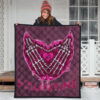 Valentine Premium Quilt Skeleton Hands In Melting Heart Valentine Pink Text Quilt Blanket 3