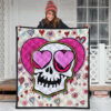 Valentine Premium Quilt - Skull In Love Heart Eyes Colorful Patterns Quilt Blanket 3