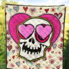 Valentine Premium Quilt - Skull In Love Heart Eyes Colorful Patterns Quilt Blanket 5