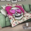 Valentine Premium Quilt - Skull In Love Heart Eyes Colorful Patterns Quilt Blanket 17