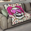 Valentine Premium Quilt - Skull In Love Heart Eyes Colorful Patterns Quilt Blanket 15