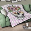 Valentine Premium Quilt - Skull Wearing Glasses And Flowers Crown Pink Quilt Blanket 17