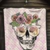 Valentine Premium Quilt - Skull Wearing Glasses And Flowers Crown Pink Quilt Blanket 7