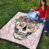 Valentine Premium Quilt - Skull Wearing Glasses And Flowers Crown Pink Quilt Blanket 9