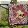 Valentine Premium Quilt - Skulls With Red Roses Flower Love In Bone And Blood Quilt Blanket 13