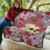 Valentine Premium Quilt - Skulls With Red Roses Flower Love In Bone And Blood Quilt Blanket 11