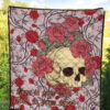 Valentine Premium Quilt - Skulls With Red Roses Flower Love In Bone And Blood Quilt Blanket 5