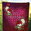 Valentine Premium Quilt - Skulls With Roses Flower Heart It's Valentine Quilt Blanket 5