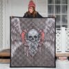 Valentine Premium Quilt Strange Skull With Angel Wings Red Heart Quilt Blanket 3