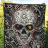 Valentine Premium Quilt - Tattooed Skull Rose Heart In Eyes Black White Pattern Quilt Blanket 5