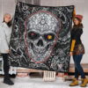 Valentine Premium Quilt - Tattooed Skull Rose Heart In Eyes Black White Pattern Quilt Blanket 1