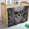 Valentine Premium Quilt - Tattooed Skull Rose Heart In Eyes Black White Pattern Quilt Blanket 21