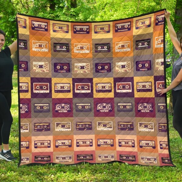 Vintage Cassette In Square Patterns Blanket