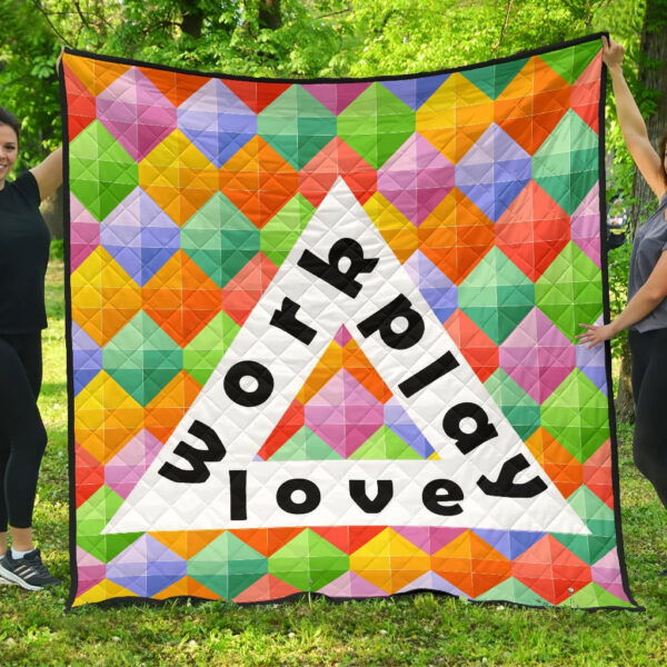 Work Play Love Triangle Colorful Background Premium Quilt Blanket