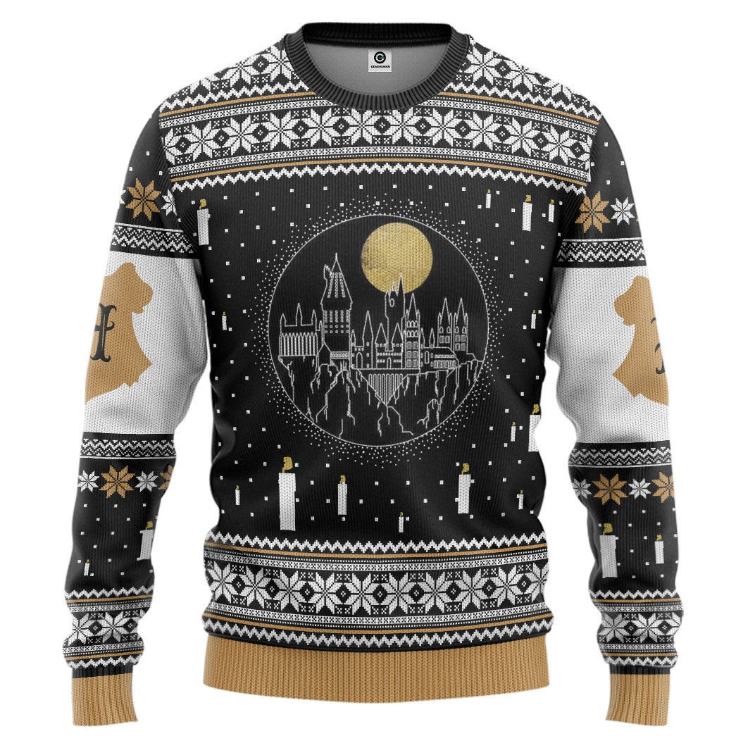 Harry Potter Hogwarts Castle Candles Ugly Christmas Custom Ugly Sweater