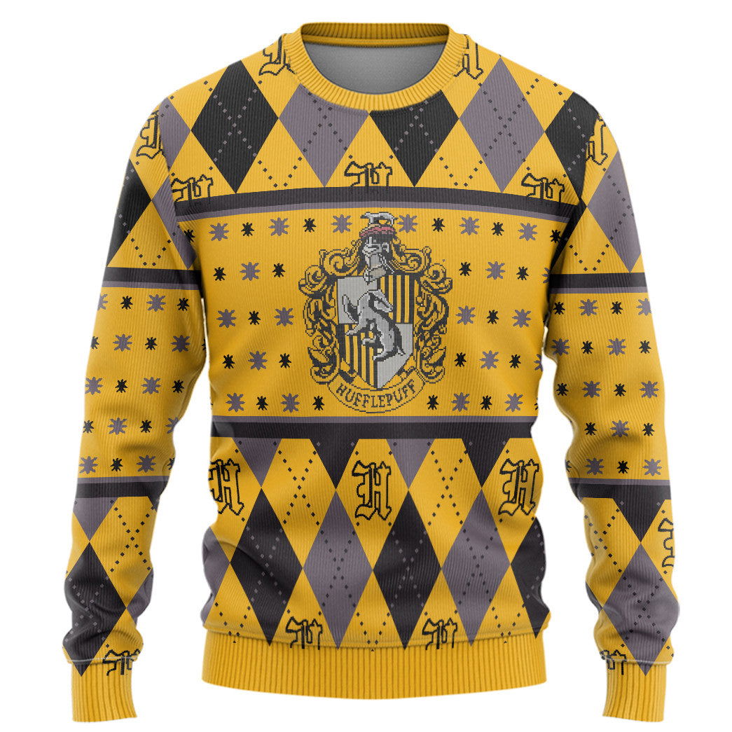 Harry Potter Hufflepuff Crest Holiday Ugly Christmas Custom Ugly Sweater