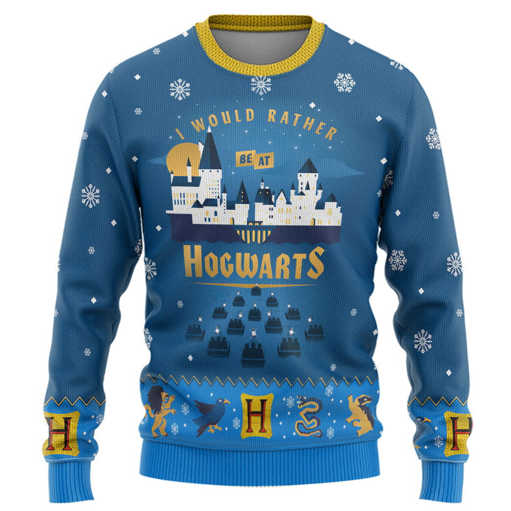 Harry Potter Would Rather Be At Hogwarts Ugly Christmas Custom Ugly Sweater