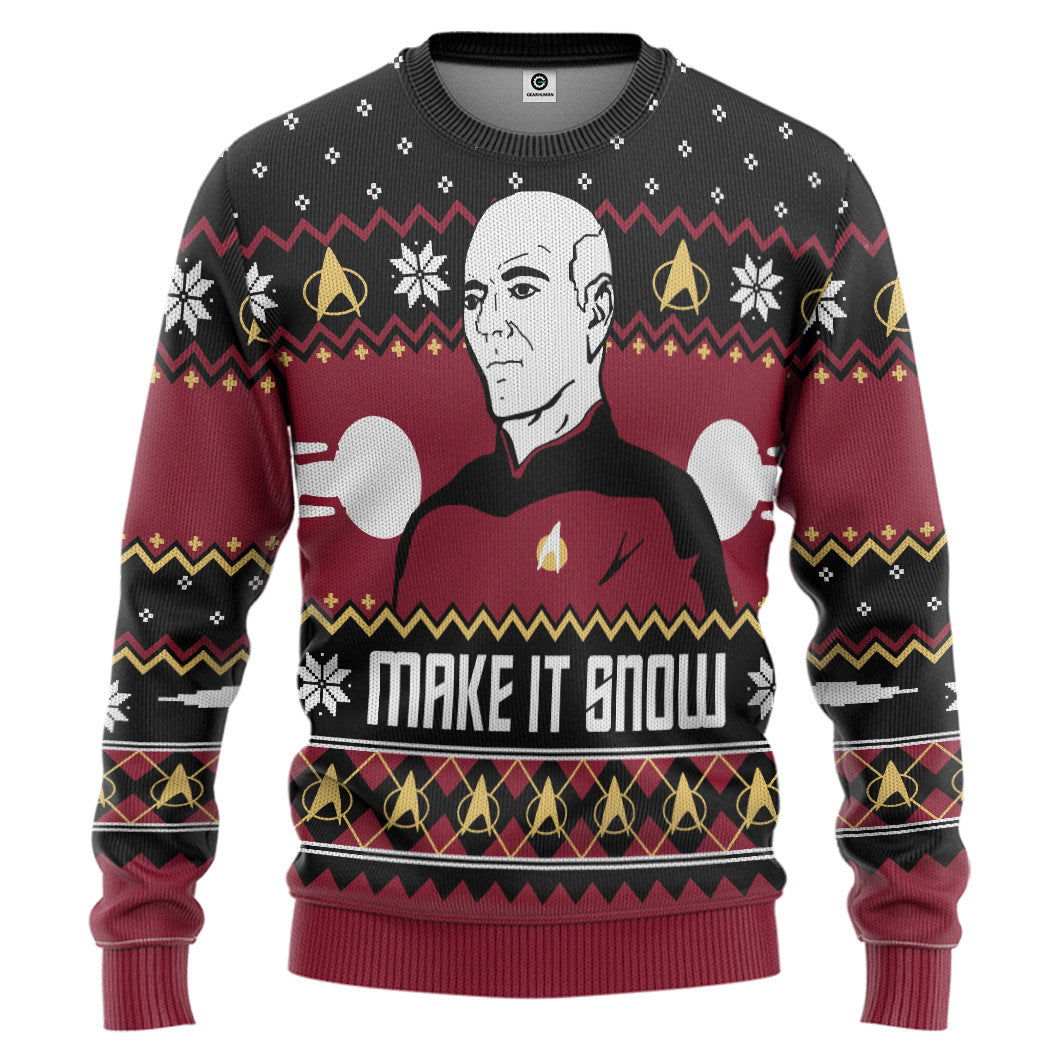 Make It Snow With Captian Jean-Luc Picard Christmas Custom Ugly Sweater