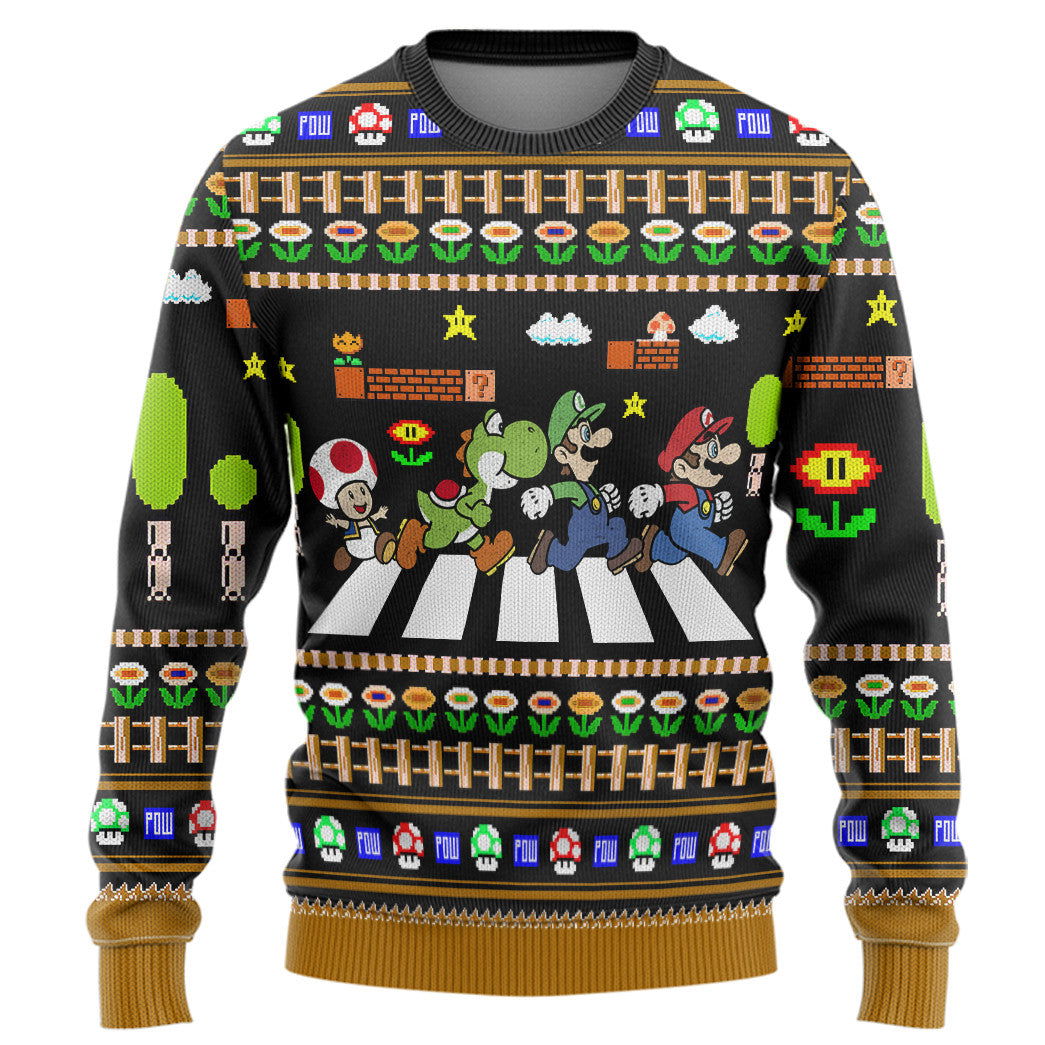 Mario Abbey Road Custom Ugly Christmas Sweater