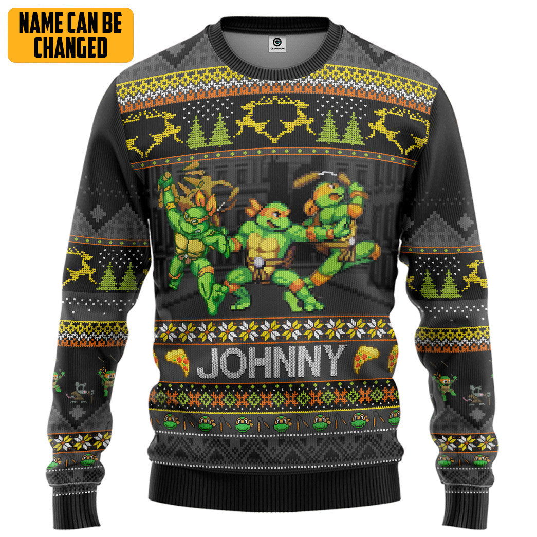 Michelangelo Mike TMNT Ugly Christmas New Style Custom Name Ugly Sweater