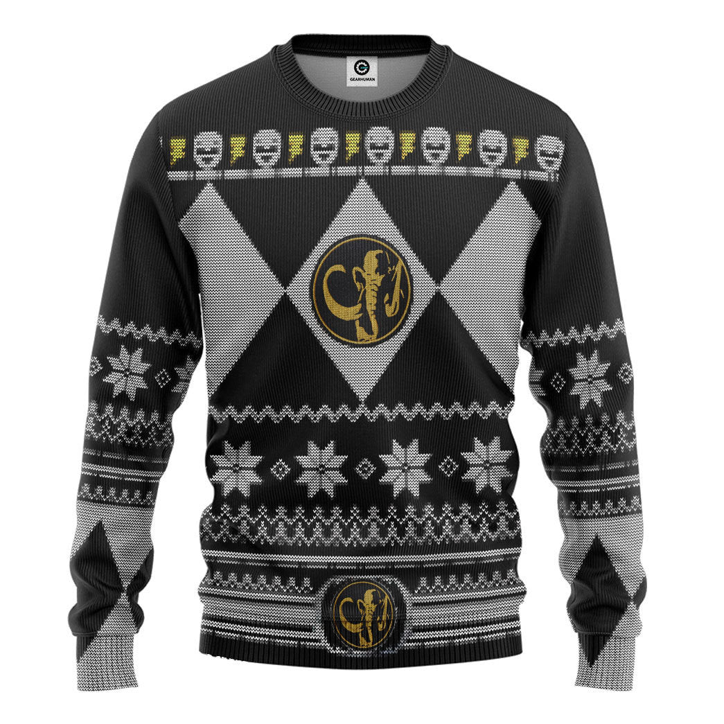 Mighty Morphin Black Power Ranger Custom Ugly Christmas Sweater