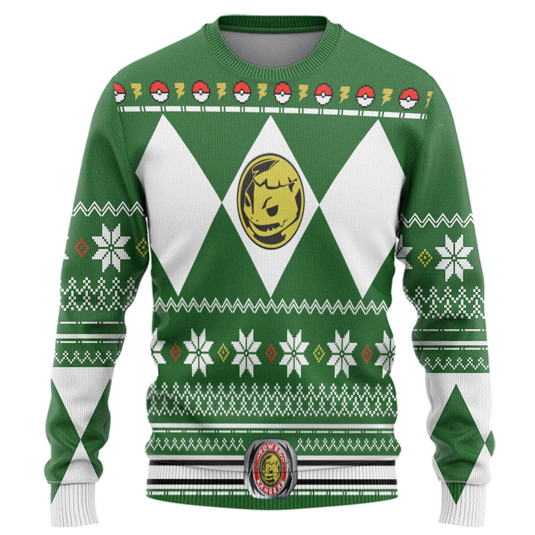 Mighty Morphin Green Power Ranger x Pokemon Bulbasaur Custom Ugly Sweater