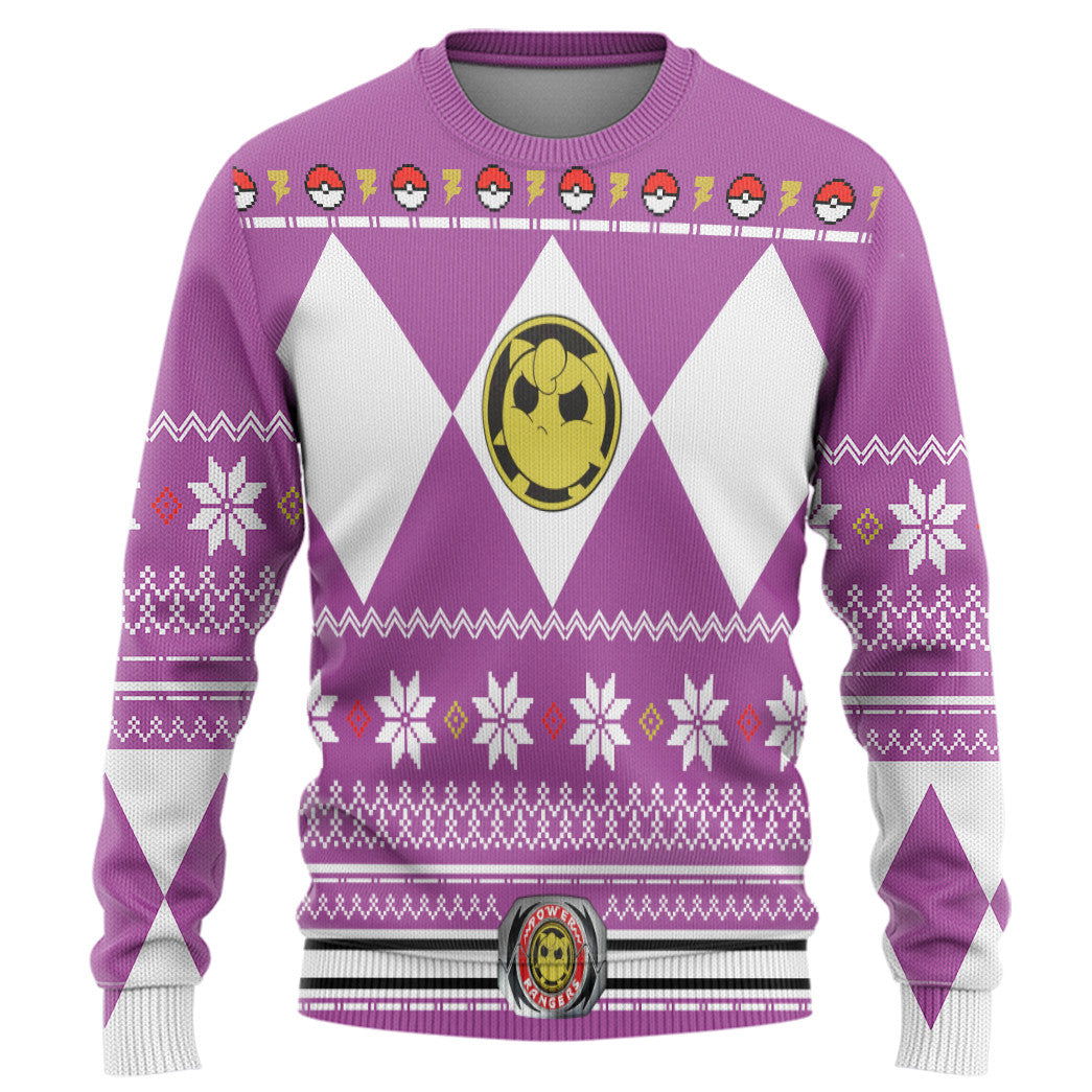 Mighty Morphin Pink Power Ranger x Pokemon Jiggypuff Custom Ugly Sweater