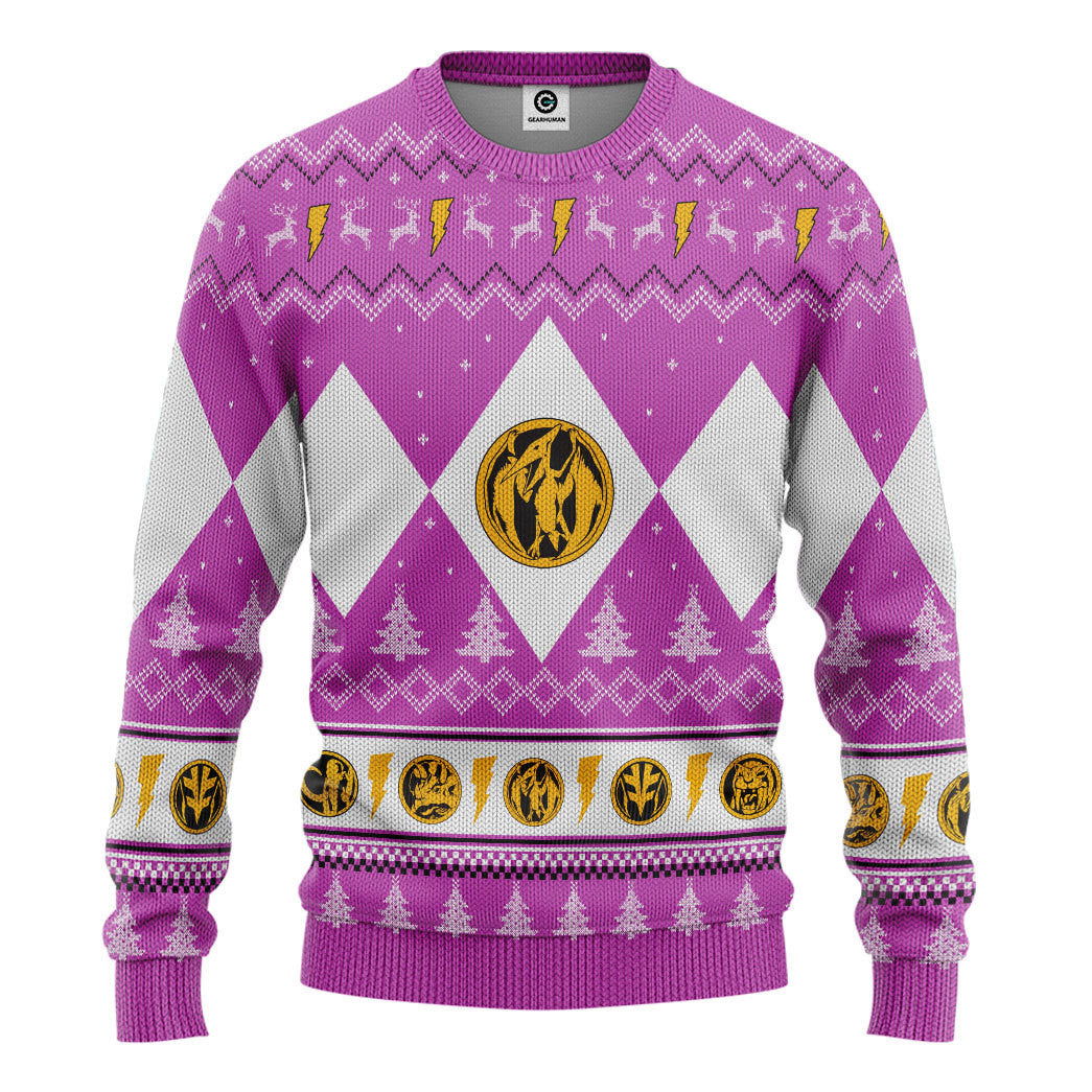 Mighty Morphin Pink Ranger Christmas Custom Ugly Sweater