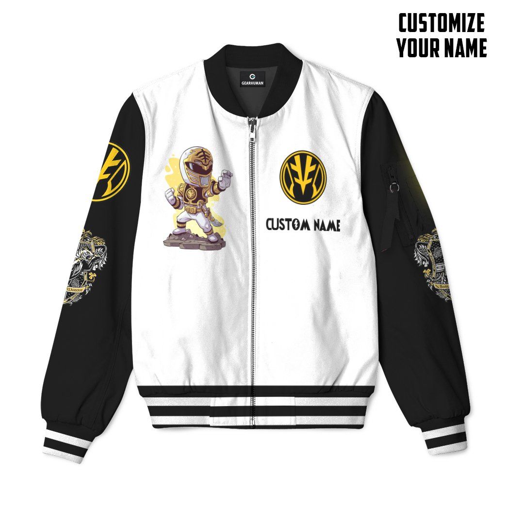 Mighty Morphin Power Ranger White Custom Name Bomber