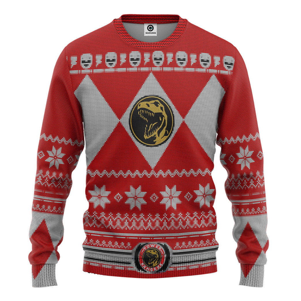 Mighty Morphin Red Power Ranger Custom Ugly Christmas Sweater