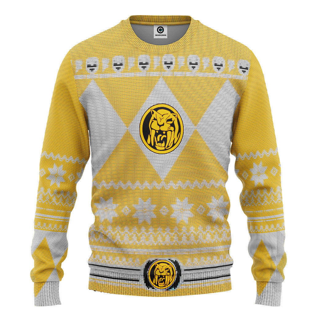 Mighty Morphin Yellow Power Ranger Custom Ugly Christmas Sweater