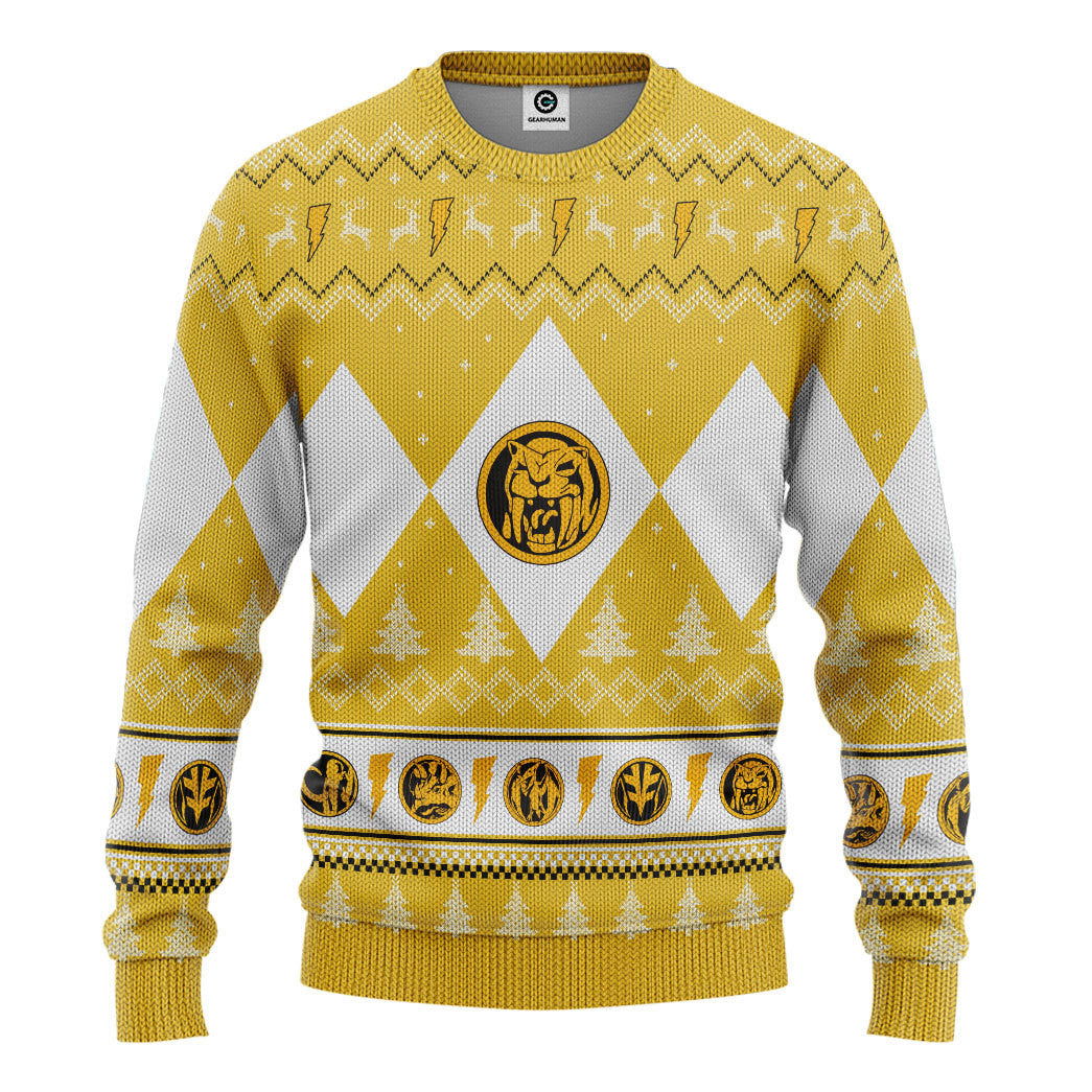 Mighty Morphin Yellow Ranger Christmas Custom Ugly Sweater