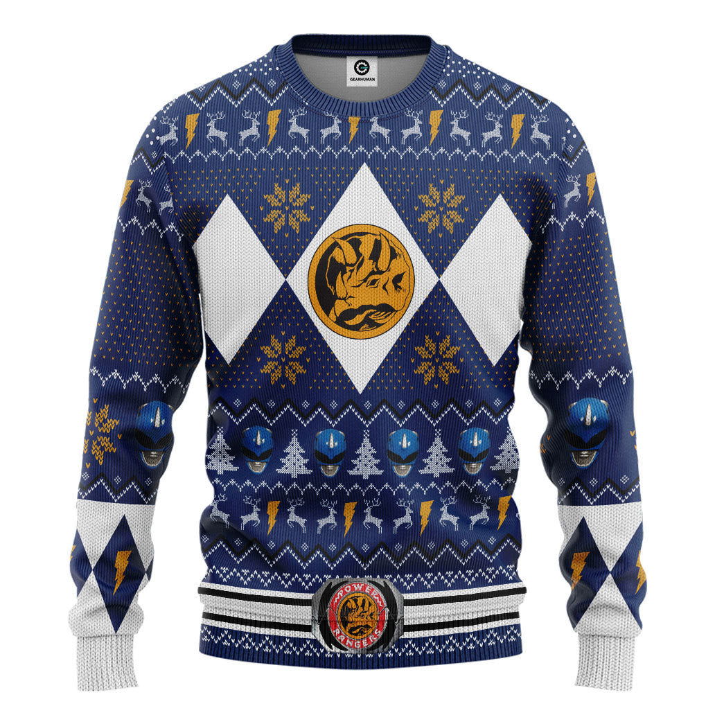 MMPR Blue Ranger Christmas Custom Ugly Sweater