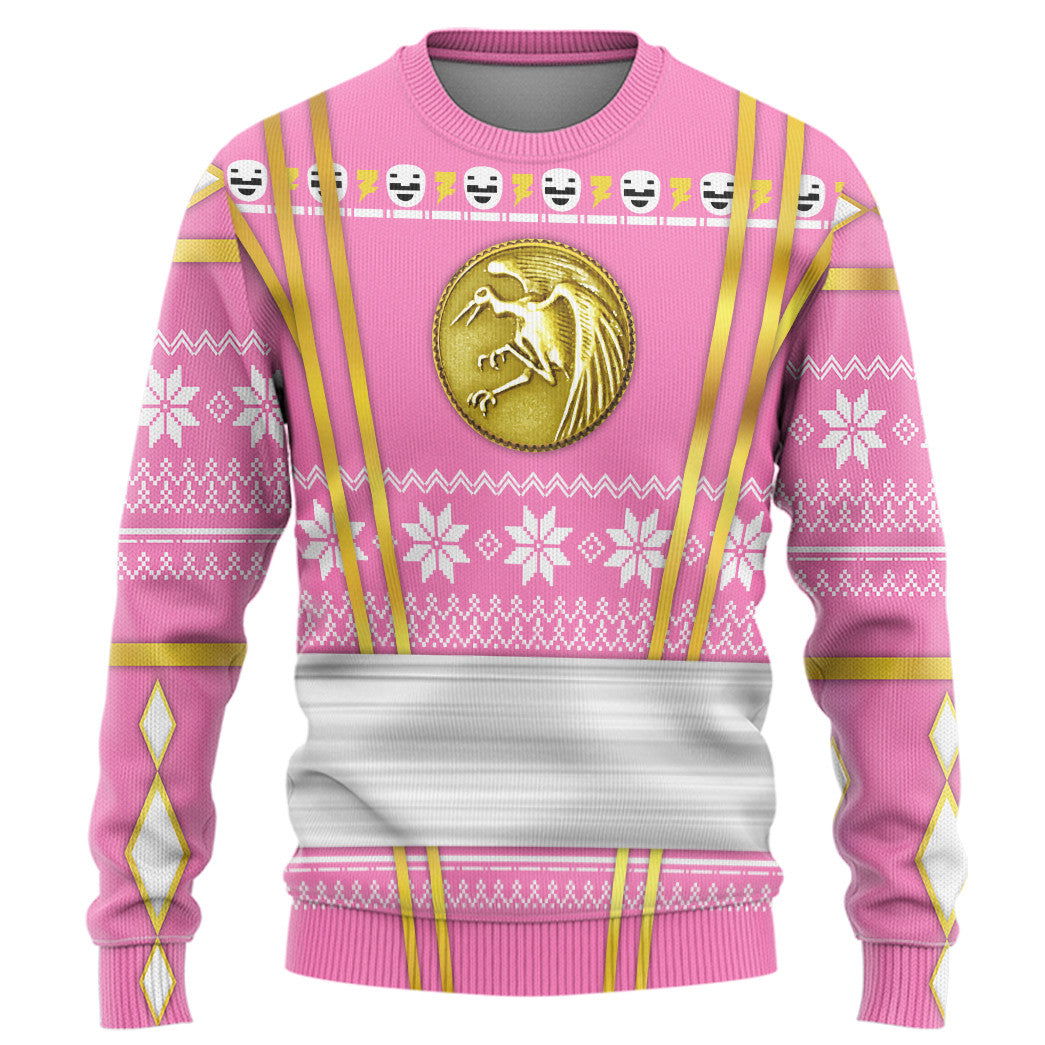 Pink Ninja Mighty Morphin Power Rangers Custom Ugly Sweater