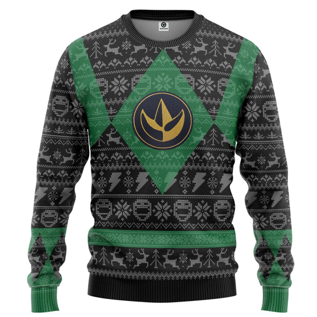 Power Ranger Mighty Morphin Green Power Ranger Ugly Christmas Limited Edition Custom Ugly Sweater