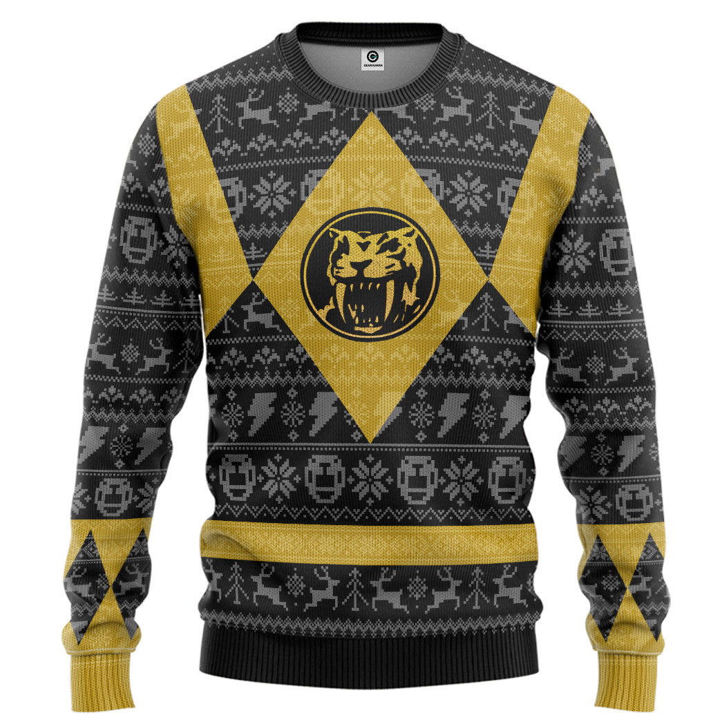 Power Ranger Mighty Morphin Yellow Ranger Ugly Christmas Limited Edition Custom Ugly Sweater