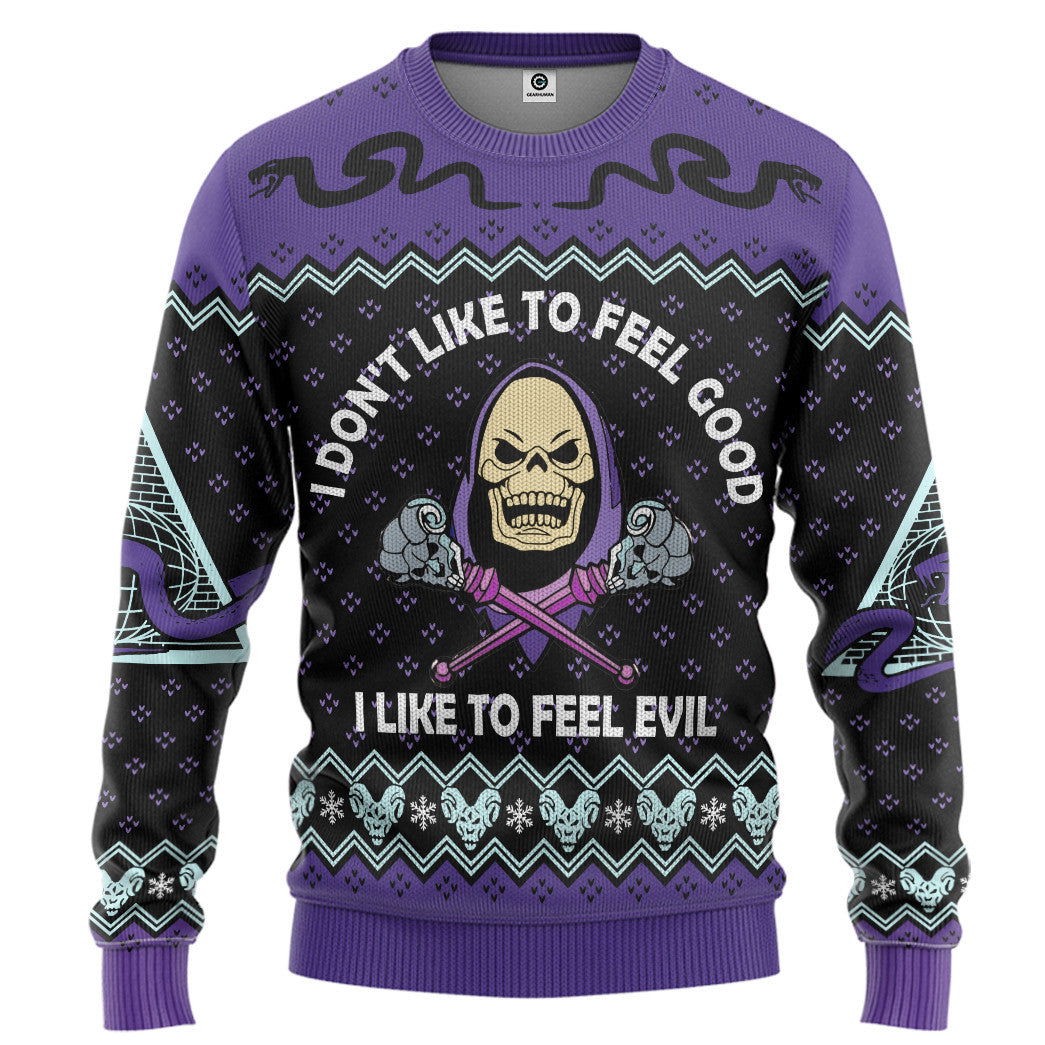 Skeletor He Man I Like To Feel Evil Christmas Custom Ugly Sweater