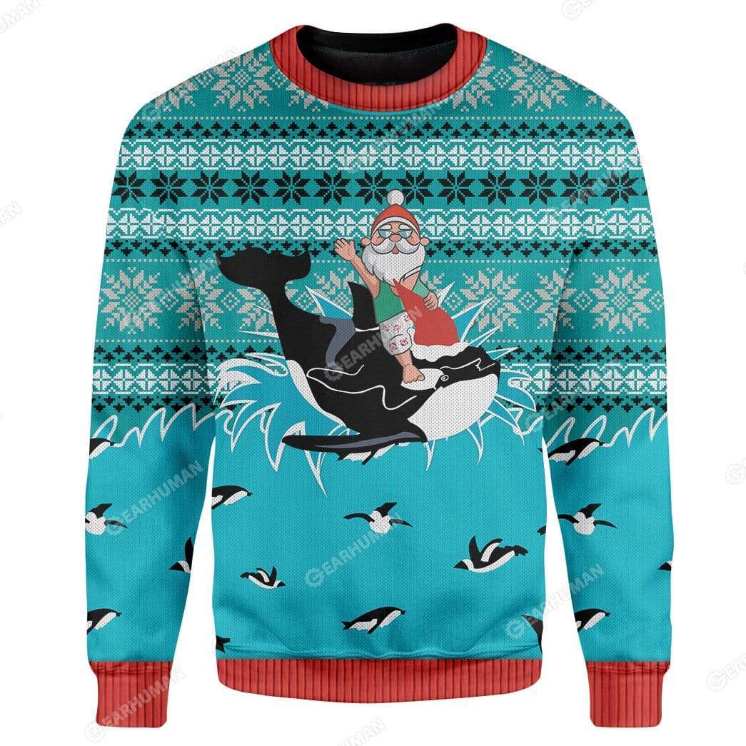 Custom Ugly Santa And Whale Christmas Sweater Jumper